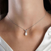 Colier perla naturala neagra si cristale cu lantisor argint DiAmanti SK21486N_B-G
